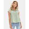 EXLURA Women's 2025 Summer Cap Sleeve Tops Loose Button Down Dress Shirt Casual V Neck Pleated Textured Work Blouse - 4 of 4