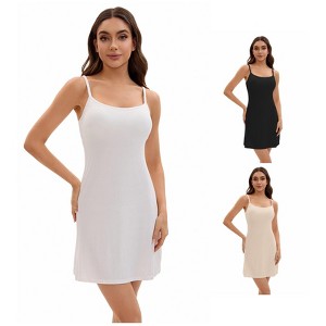 INSPIRE CHIC Women's 3 Packs Adjustable Spaghetti Strap Underdress Full Slips with Built-in Bra Shapewear - 1 of 4