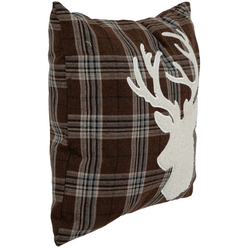 Northlight 16.5" Brown Plaid Stag Christmas Throw Pillow, 5 of 7