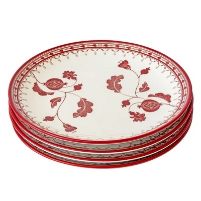 LunaLulinlk Red Set of 4 Round Stoneware Dinner Plates
