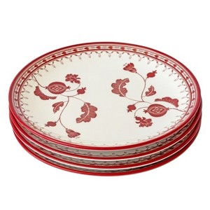 LunaLulinlk Red Set of 4 Round Stoneware Dinner Plates - 1 of 4