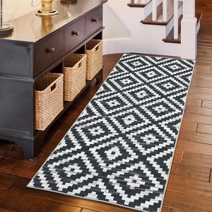 Kitchen Runner Rug, Black Washable Distressed Trellis Non-Slip Low Pile Farmhouse Carpet for Entryway Hallway Front Door - 1 of 4
