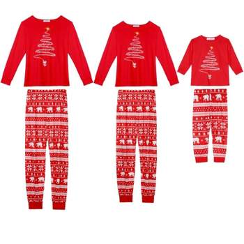 cheibear Christmas Tree Long Sleeve Tee and Plaid Pants Loungewear Family Pajama Sets