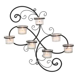 UHBGT Wall Candle Holder Iron Wall Candle Metal Wall Art Tealight Candle Sconces Hanging Wall Mounted Decorative for Home Living Room Wedding Events,7.5,Black