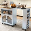 AEELLEEA Kitchen Island On Wheels with Extended Table MDF Rolling Kitchen Storage Cart 2 Fluted Glass Doors Side 3 Open Shelves Blue - 2 of 4