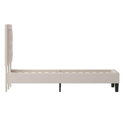 Modern Beige King Size Tufted Upholstered Platform Bed with Slats