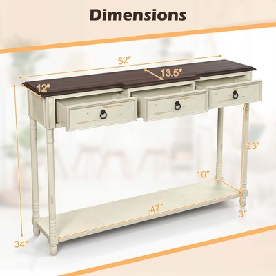 52" Cream and Brown Wood Console Table with Storage Drawers