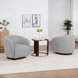 SEYNAR Modern Glam Boucle Fabric Round 360 Degree Swivel Barrel Chair Set of 2 - 1 of 4