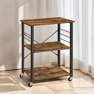 Kitchen Shelf on Wheels, Serving Cart with 3 Shelves, Kitchen Cart, Microwave Shelf, for Mini Oven, Toaster, with 6 Hooks - 1 of 3