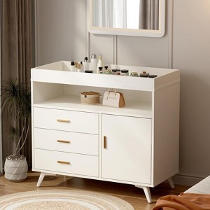 Baby Changing Table Dresser for Infants, Wood 3-Drawer Changer Dresser with Removable Changing pad, Dresser for Nursery, White - 1 of 4