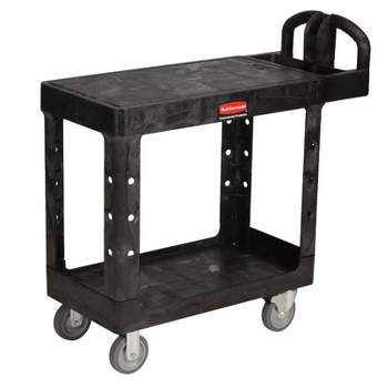 Rubbermaid 2-Shelf Plastic/Poly Mobile Utility Cart with Swivel Wheels,  Beige (FG450088BEIG)