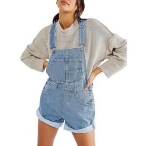 Coolmee Women's Casual Denim Rompers Overall Shorts Cuffed Hem Shortall Rompers - 1 of 3