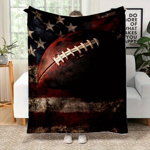 Lomsoe Vintage American Football Print Flannel Blanket - All Seasons Soft and Warm Throw Blanket for Bed, Napping, Camping, Travel, Office - 1 of 4