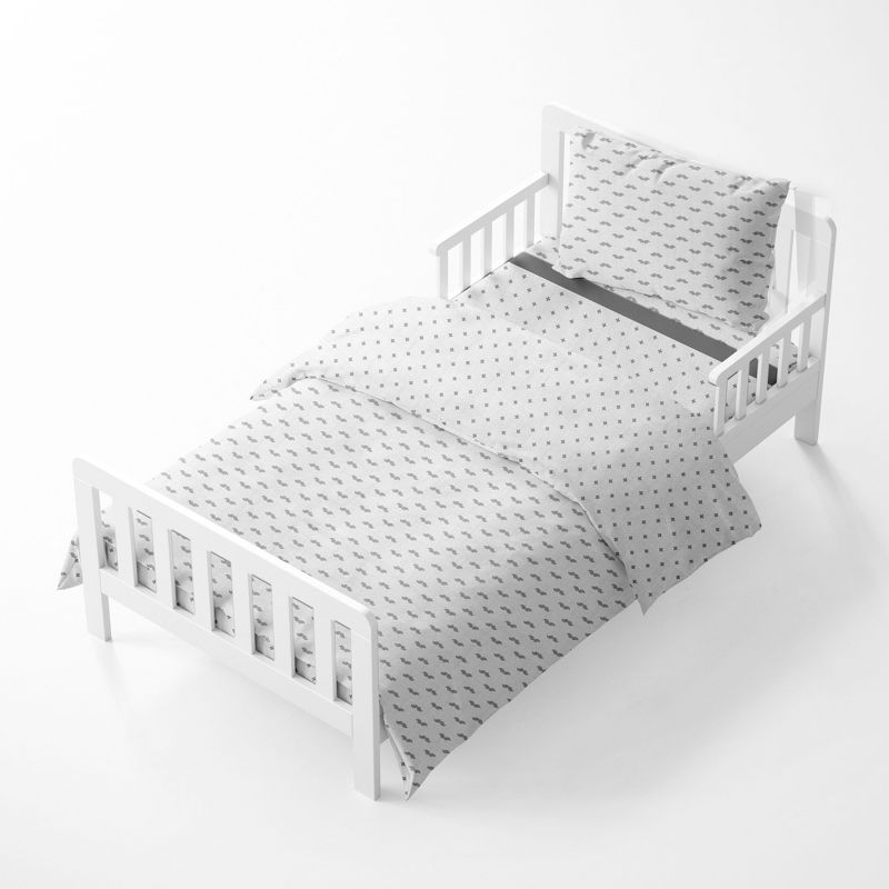 Bacati - Mustache/Plus Muslin 4 pc Toddler Bedding Set, Gray, 2 of 10