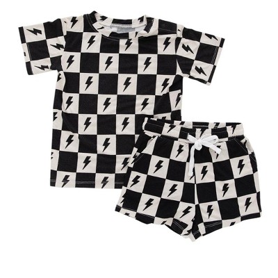 Shorts and Shirt Set | Checkered Lightning Bolts | Charlie Lou Baby