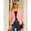 Womens Casual Blazer 3/4 Sleeve Open Front Ruffle Work Office Cardigan Suit Jacket Light Pink 2XL - 4 of 4