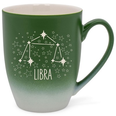 100 North Zodiac Design 10 Ounce Green and White Two Toned Ombre, Comfortably Fits Your Hands, Ceramic Tea Coffee Cup Mug, Libra