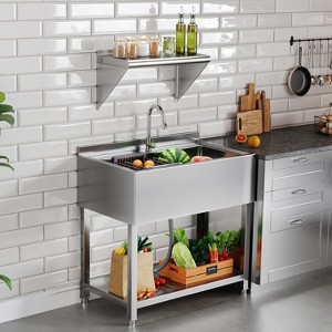 AMERLIFE Stainless Steel Freestanding Sink with Worktop & Storage, Multi-Functional Prep Station for Kitchen, Laundry or Commercial Use - 1 of 4