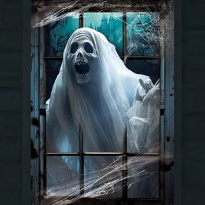 Halloween Ghost Window Door Cover,Spooky Large Curtain with Rope Door Wall Cover for Haunted House Indoor Outdoor Halloween Poster Supplies - 1 of 1