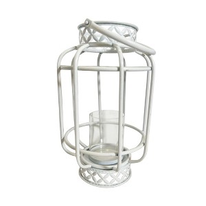 Essential Decor & Beyond 12.6" White Tabletop Metal Lantern Candle Holder With Handle - 1 of 4