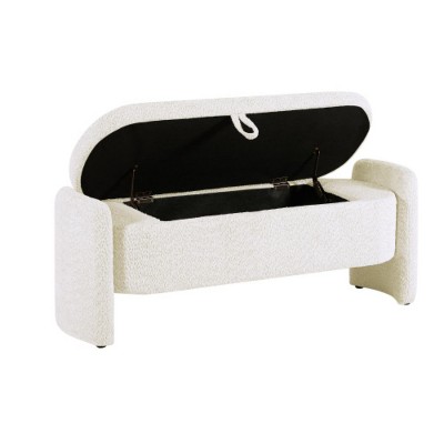 TIRAMISUBEST Oval Storage Bench 3D Lamb Fleece Fabric Bench with Large Storage Space for the Living Room, Entryway and Bedroom,cream white