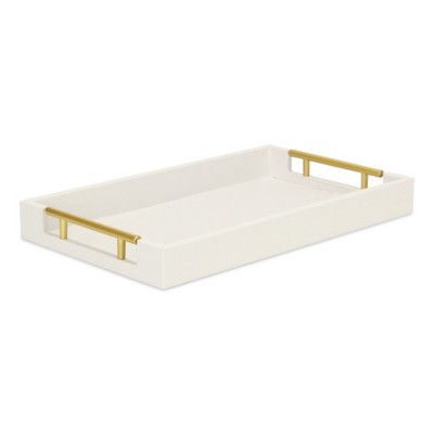 HomeRoots 16" Wood Faux Shagreen Serving Tray With Handles