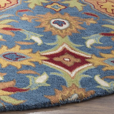 Handmade Blue and Camel Wool Tufted 6' x 9' Area Rug
