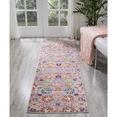 Silver Floral Synthetic Boho-Chic Runner Rug 2'2" x 7'6"