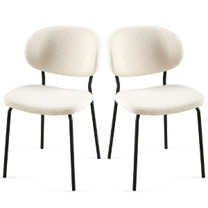 Grungis Boucle Fabric Kitchen Chairs Set of 2,Upholstered Armless Dining Chairs with Curved Back and Black Metal Legs for Dining Room,Kitchen - 1 of 4