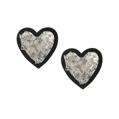 SOHI Women's Onyx Black Heart Shaped Stud Earrings