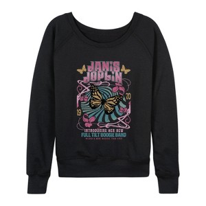 Women's - Janis Joplin - Butterfly Lightweight French Terry Wide Neck Long Sleeve Graphic Shirt - 1 of 4
