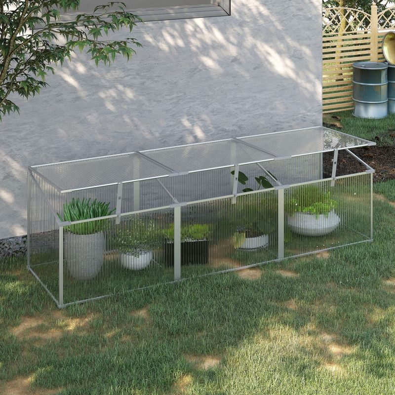 Outsunny Aluminum Vented Cold Frame Mini Greenhouse Kit with Adjustable Roof, Polycarbonate Panels, & Strong Design, 2 of 7