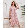 YESFASHION V Neck Wrap Maxi Dress for Women Plus Size High Waist Ruffle Casual Summer Dress with Belt - 2 of 4