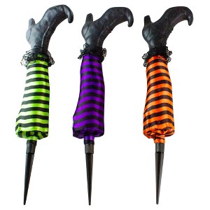 Northlight Set of 3 Striped Witch Leg Lighted Halloween Outdoor Pathway Markers with Timer - 1 of 4