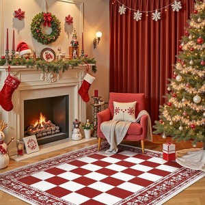 Rugs for Living Room, Washable Rug for Christmas Decor, Indoor Non Slip Carpet, Checkered Soft Low Pile Rug for Entryway, Bedroom, Dining Room - 1 of 4