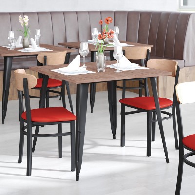 Boomerang Back 32" High Red Vinyl & Birch Wood Dining Chair