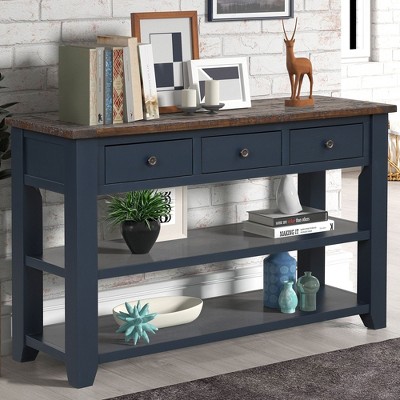 NicBex 3 Drawer Console Table with 2 Open Shelves,Entryway Table with Metal Handles,Modern Couch Table for Living Room,Blue