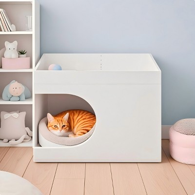 Modern Cat House Side Table with Hidden Bed,Space Saving Pet Furniture for Living Room or Bedroom-LAOTIES