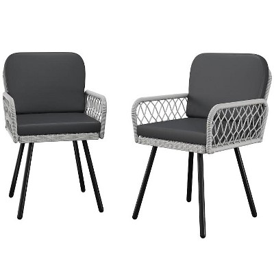 Patio Dining Chairs with 5mm Rattan & Cushions, 2-Piece Outdoor Chairs Set