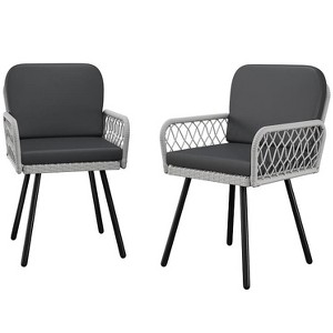 Patio Dining Chairs with 5mm Rattan & Cushions, 2-Piece Outdoor Chairs Set - 1 of 2
