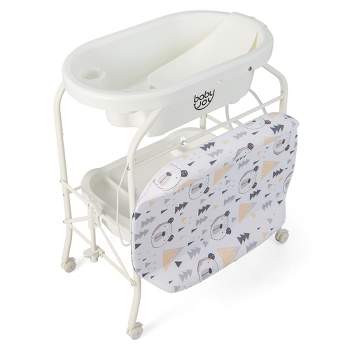 Babyjoy Baby Changing Table with Bathtub, Folding & Portable Diaper Station with Wheels Blue/Pink/White