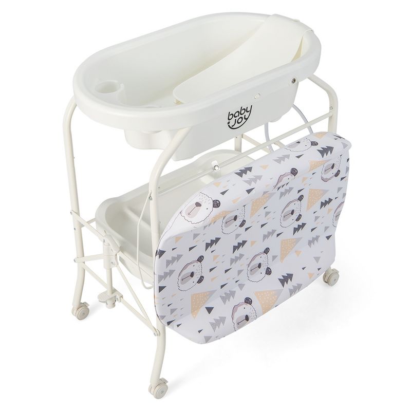 Babyjoy Baby Changing Table with Bathtub, Folding & Portable Diaper Station with Wheels Blue/Pink/White, 1 of 11