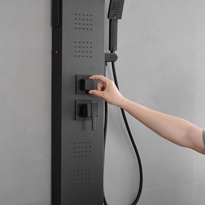 Matte Black 4-Jet Rainfall Shower Panel System with LED Light