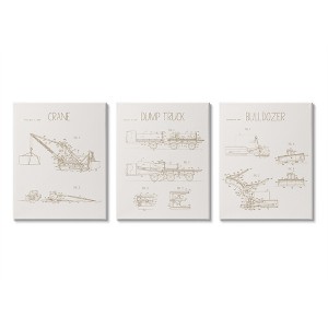 Stupell Industries Figure Charts of Construction Trucks 3pc Canvas Art Set - 1 of 4