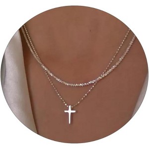 Gold Sideways Cross Necklace for Women, 14K Gold Plated Simple Everyday Choker - 1 of 4