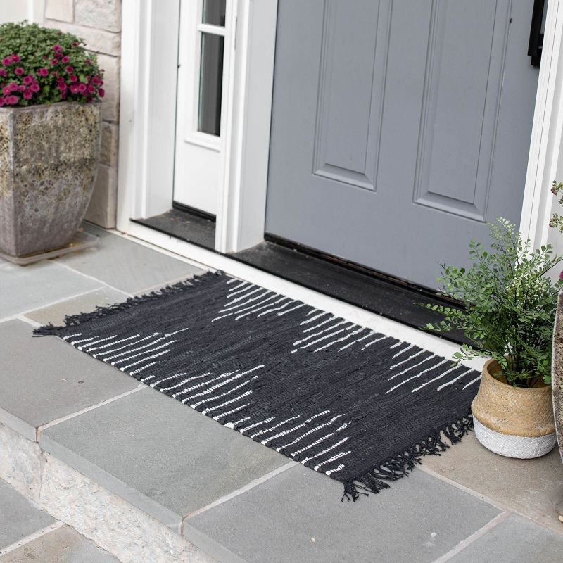 2x3 Foot Hand Woven Black Cotton & Recycled Leather Indoor Rug - Foreside Home & Garden, 5 of 7