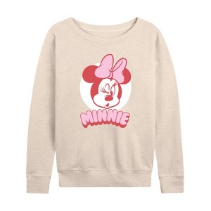 Women's - Disney - Minnie Pink Lightweight French Terry Wide Neck Long Sleeve Shirt - 1 of 4