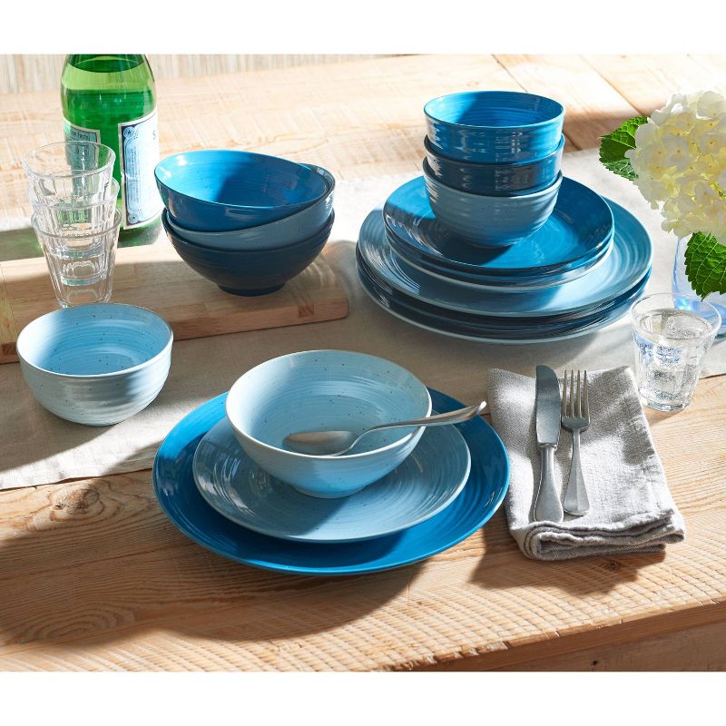 16pc Stoneware Siterra Dinnerware Set Blue - Sango, 3 of 21