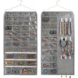80-Pocket Hanging Jewelry Organizer, Beige Accessories Storage Bag for Earrings and Necklaces - 1 of 4