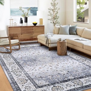 Vintage Floral Area Rug for Living Room Non Slip Non Shedding Washable Floor Cover Ultra Thin Distressed Indoor Foldable Carpet - 1 of 4